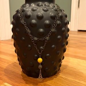 Double strand bronze link necklace with beads and pendant